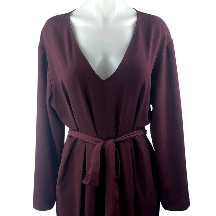 Gap Women's Brown V-neck Long Bell Sleeve V-neck Belted Tapered Jumpsuit Size 16