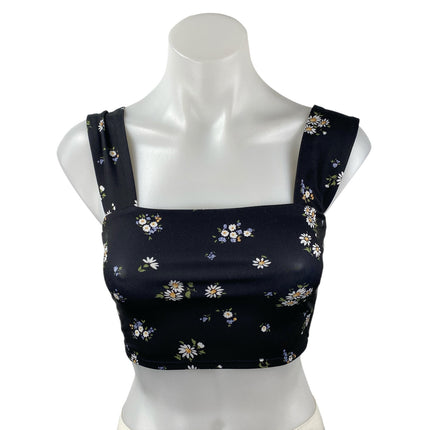 Reformation Rover Black Floral Sleeveless Square Neck Tank Crop Top Size XS
