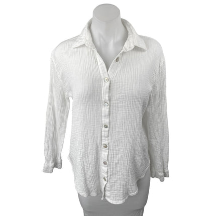 Princess Polly Women's White Crinkled Long Sleeve Button Down Shirt Top Size 4