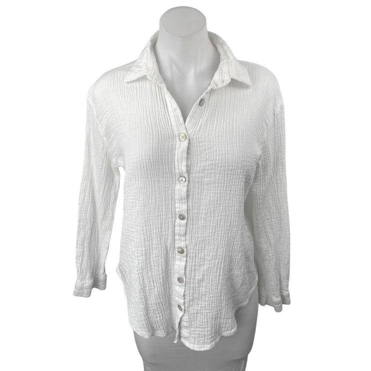 Princess Polly Women's White Crinkled Long Sleeve Button Down Shirt Top Size 4