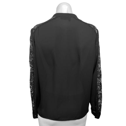 The Kooples Black Lace Trim Button Down Long Sleeve Career Office Shirt Blouse 1