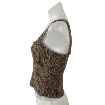 Zara Women's Brown Sleeveless Ribbed Knit Wide Straps Sweater Crop Tank Top Sz L