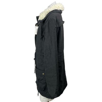 MEWOW Womens Black Faux Lamb Wool Mid Length Thick Warm Winter Coat Jacket Sz M