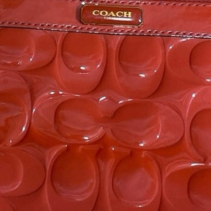 Coach Papaya Bright Orange Quilt Embossed Logo Monogram Pouch Wristlet OS