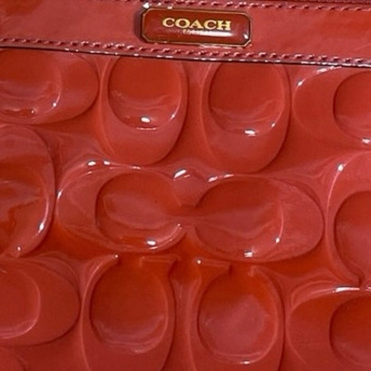 Coach Papaya Bright Orange Quilt Embossed Logo Monogram Pouch Wristlet OS