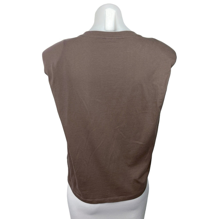 Aritzia Babaton Brown Sleeveless Round Neck Oversized Shoulder Pads T-shirt 2XS