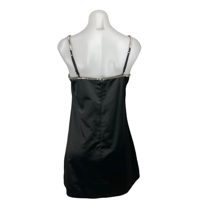 NEW Abercrombie & Fitch Black Satin Rhinestone Mini Cami Tank Shift Slip Dress M
