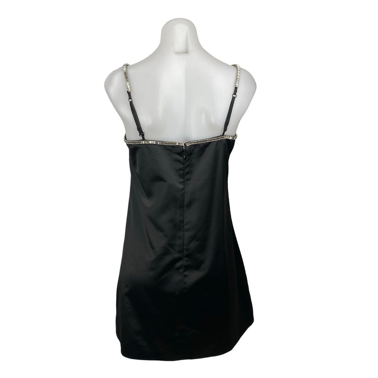 NEW Abercrombie & Fitch Black Satin Rhinestone Mini Cami Tank Shift Slip Dress M