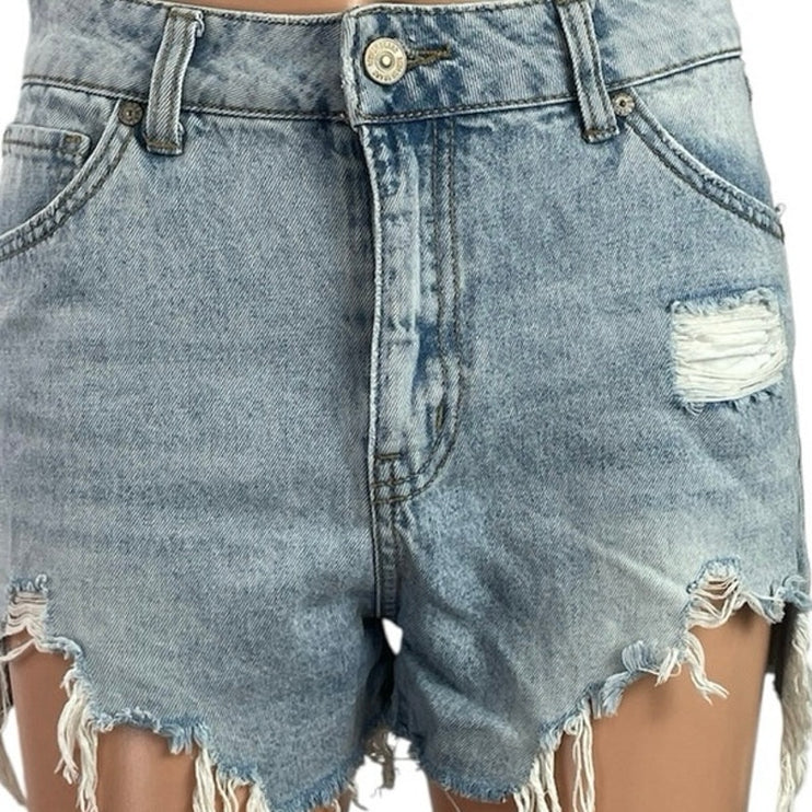 Rewash Women's Blue Light Wash Distressed Cut Off High Rise Denim Jeans Size S