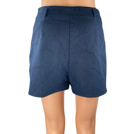 Zara Blue High Waisted Front Slit Zip Mini Straight Pencil Denim Skirt Skort M