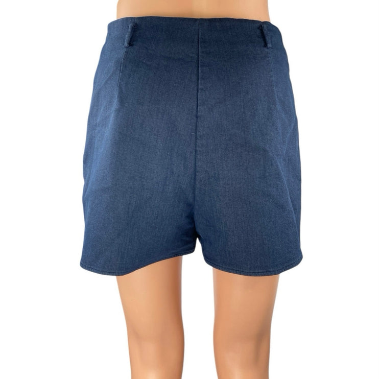 Zara Blue High Waisted Front Slit Zip Mini Straight Pencil Denim Skirt Skort M