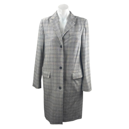 Aritzia Babaton Women's Gray Plaid Long Sleeve Midi Trench Coat Jacket Size 4