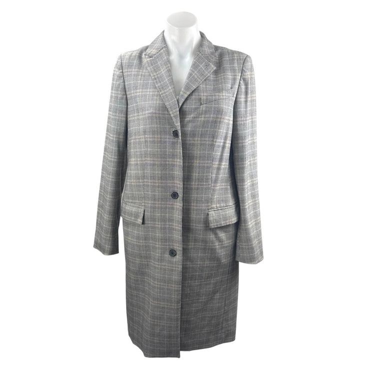 Aritzia Babaton Women's Gray Plaid Long Sleeve Midi Trench Coat Jacket Size 4