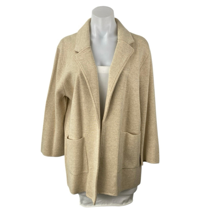 J.Crew Women's Beige Khaki Wool Long Sleeve Pocket Cardigan Blazer Coat Jacket L