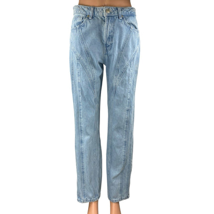 Zara Women's Blue Seamed Paneled High Waisted Straight Denim Jeans Pants Size 6