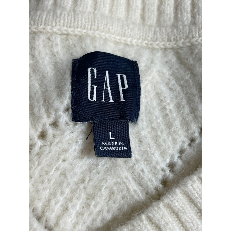 Gap Women's Cream Wool Open Knit Long Sleeve V Neck Loose Sweater Top Size L