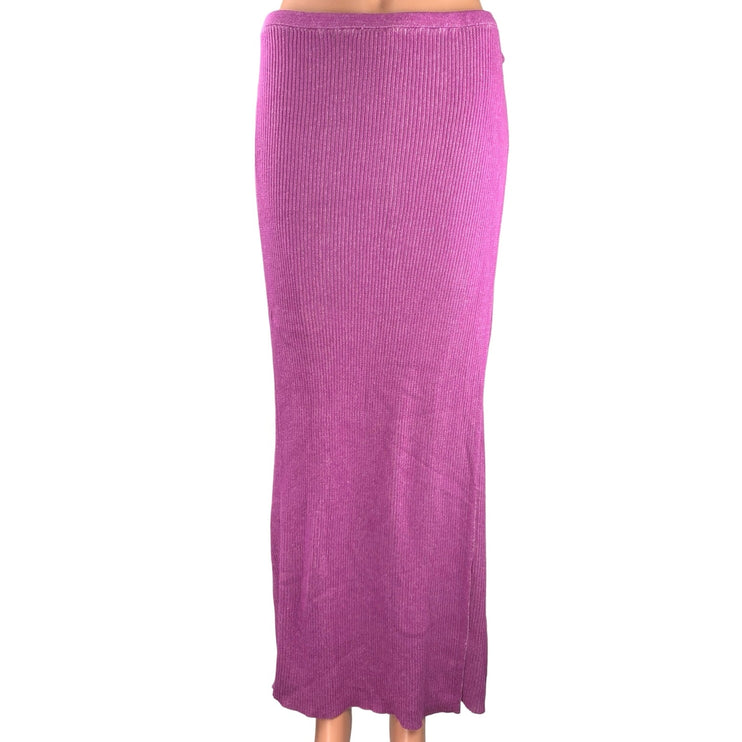 Free People Purple Pink High Waisted Ribbed Knit Straight Wrap Maxi Skirt Size L