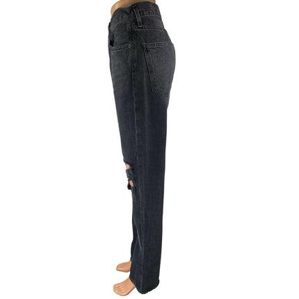 Agolde Lana Vintage Straight Women's Black Distressed High Rise Denim Jeans 26