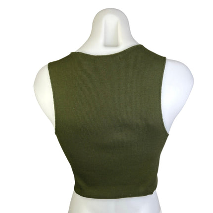 Zara Women's Green Ribbed Knit Crew Neck Sleeveless Stretch Crop Tank Top Sz M