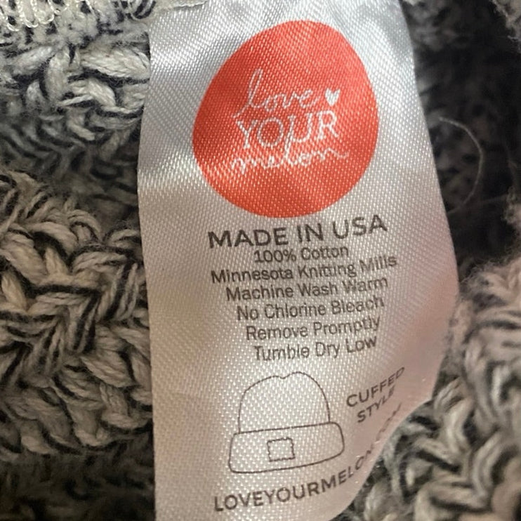 Love Your Melon Gray Faux Fur Pom Pom Cuffed Knit Winter Beanie Cap Hat One Size