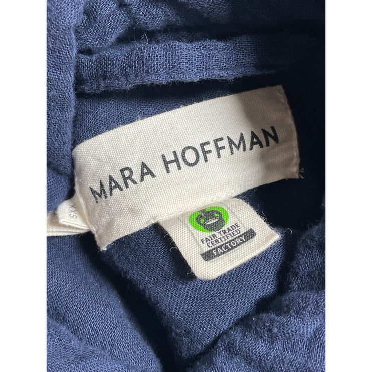 Mara Hoffman Navy Blue Long Sleeve Button Down Pocket Tie Midi Shirt Dress XXS