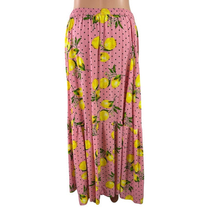 Label of Love Pink Lemon Polka Dot Tassel Tie Tropical Tiered Midi Skirt Size M