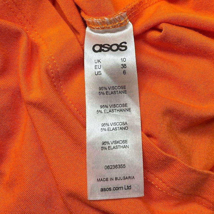 ASOS Neon Orange Cut Out Shoulder Long Sleeve Jersey Bodycon Mini Dress Size 6