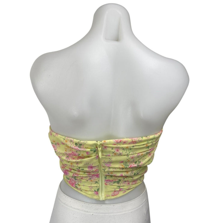 House of CB Vivienne Yellow Floral Strapless Drape Corset Bustier Crop Top XS