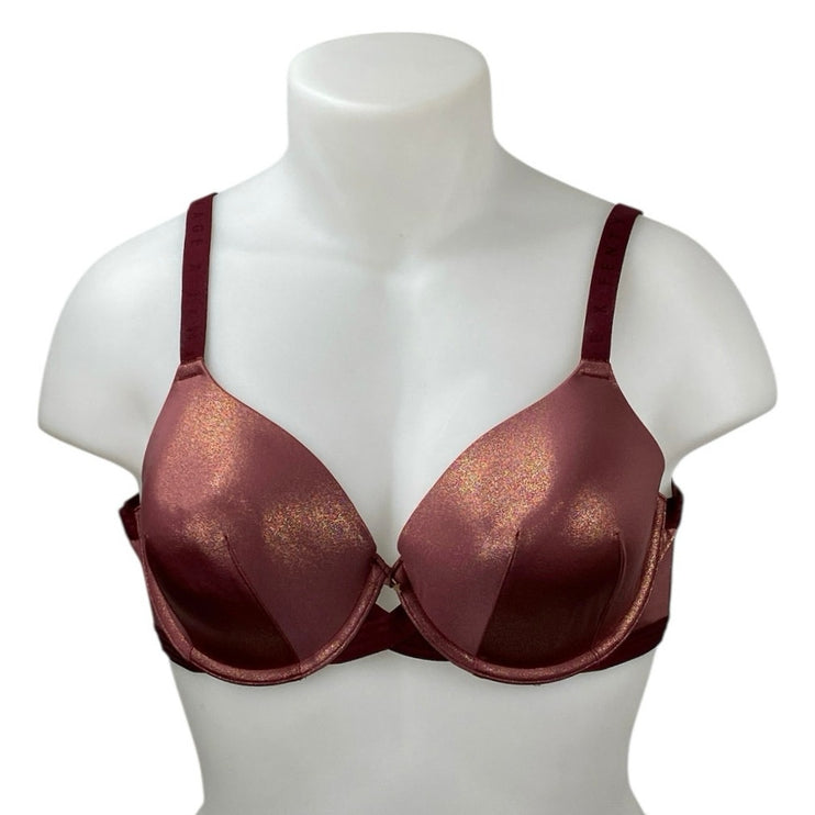 Savage X Fenty Brown Pink Metallic Underwire Adjustable Strap T-Shirt Bra Sz 40C