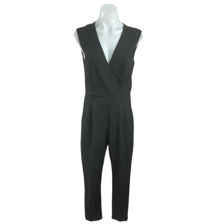 Trina Turk Black Sleeveless V Neck Surplice Faux Wrap Pleated Jumpsuit Size 4