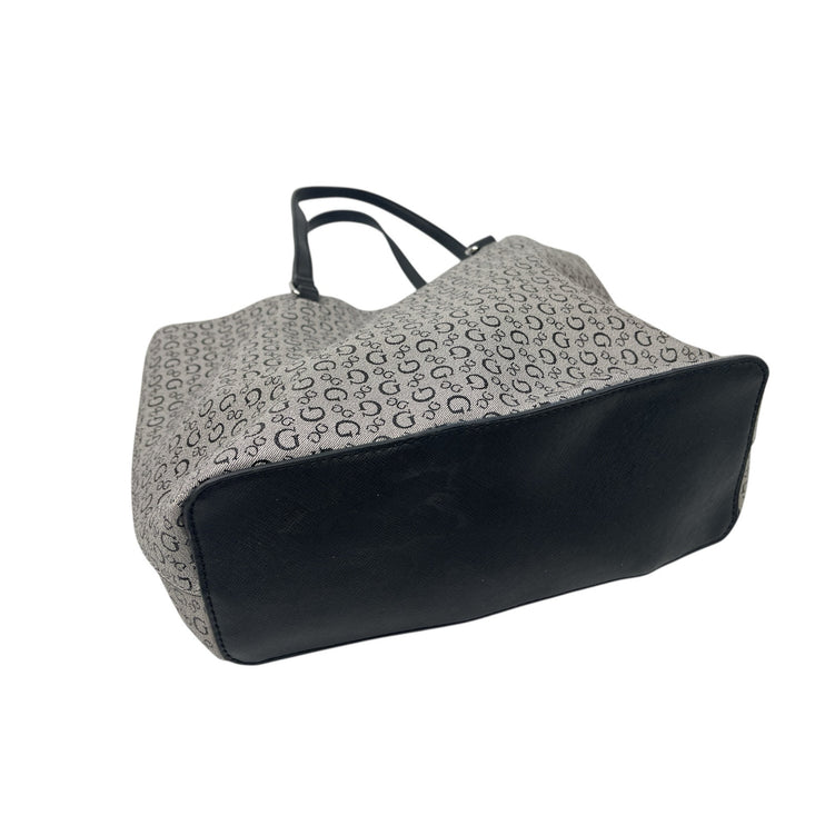 Guess Gray Black Monogram Jacquard Logo Removable Pouch Shopper Tote Bag OS