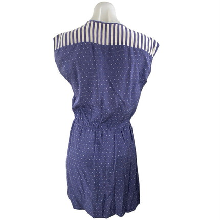 Petticoat Alley Blue Polka Striped Faux Wrap Sleeveless Mini Tank A-Line Dress S