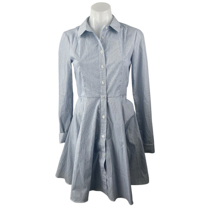 BCBGeneration Blue Striped Long Sleeve Button Up Fit & Flare Mini Dress Size 0
