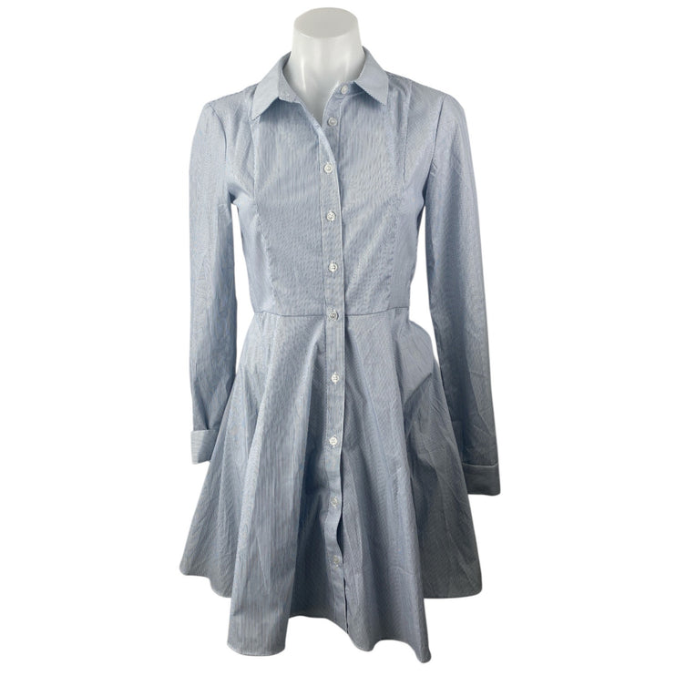 BCBGeneration Blue Striped Long Sleeve Button Up Fit & Flare Mini Dress Size 0