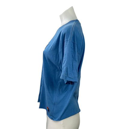 Aviator Nation Blue Crewneck Short Sleeve Frayed Hem Casual Tee T-shirt Top Sz L