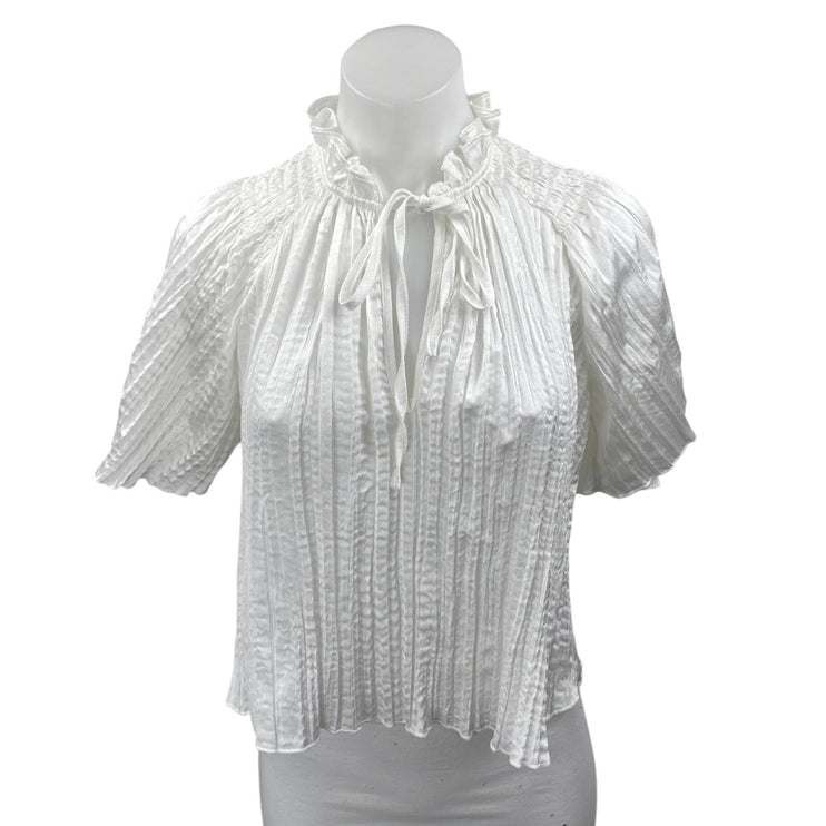 BCBGeneration White Pleated Crinkled Ruffle Collar Short Sleeve Blouse Top Sz S