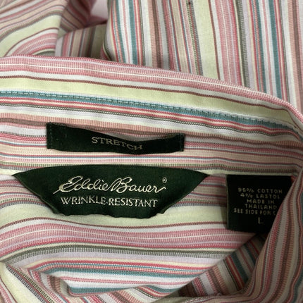Eddie Bauer Men's Pink Striped Long Sleeve Stretch Button Down Shirt Top Size L