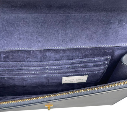 Mansur Gavriel Women Gray Blue Calf Leather Envelope Flat Clutch Pouch Purse Bag