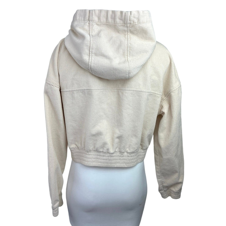 Hollister Cream Corduroy Long Sleeve Zip Up Drawstring Hoodie Active Jacket Sz M