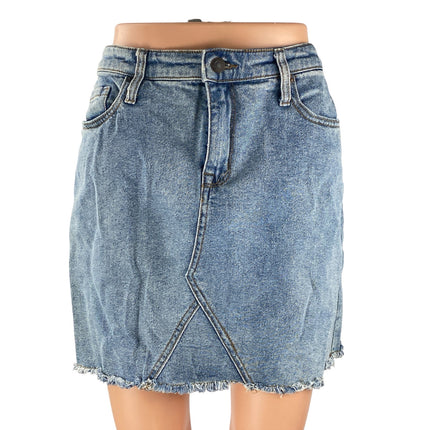 Mossimo Blue Raw Fayed Hem High Rise Mini Deconstructed A-Line Denim Skirt 12/31