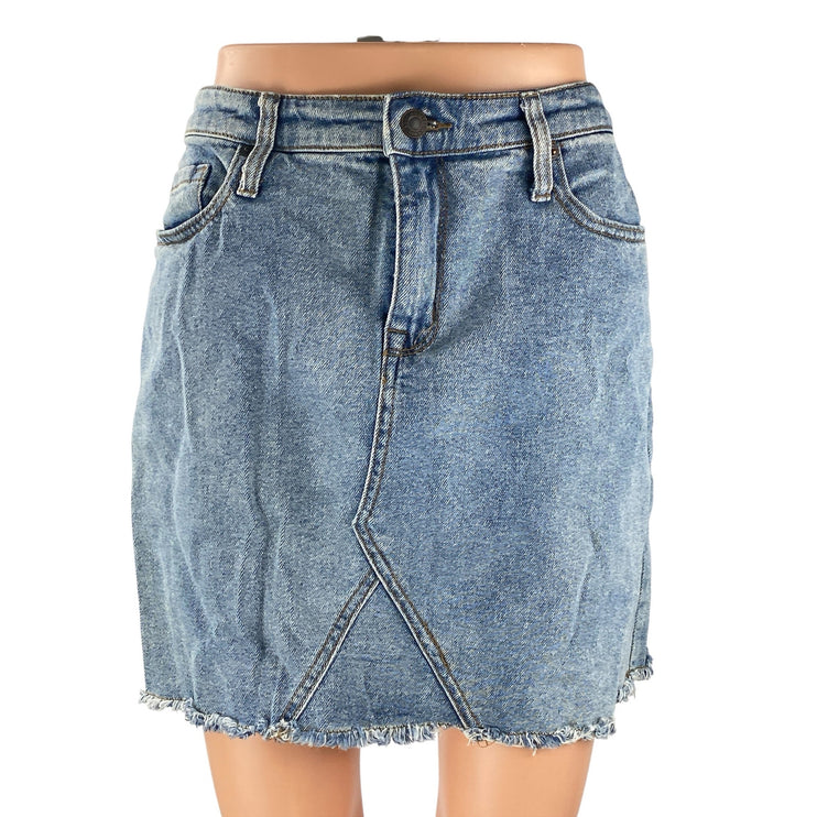 Mossimo Blue Raw Fayed Hem High Rise Mini Deconstructed A-Line Denim Skirt 12/31
