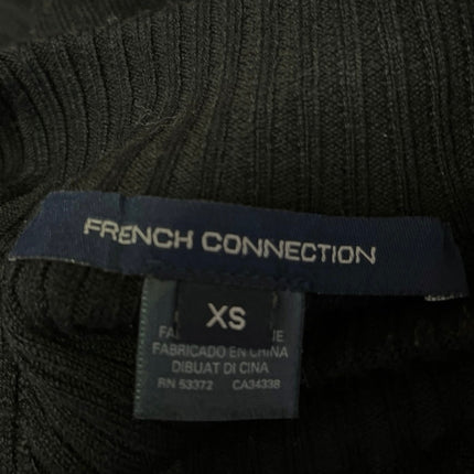 French Connection Melody Black Chiffon Long Sleeve Knit Sweater Blouse Top Sz XS