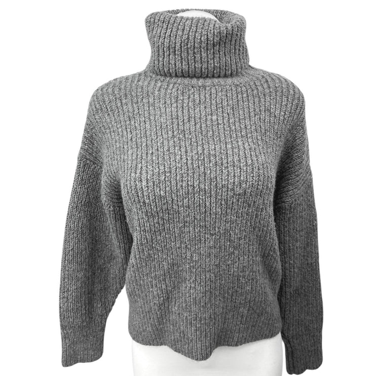 Zara Women's Gray Wool Alpaca Turtleneck Chunky Knit Pullover Sweater Top Size S