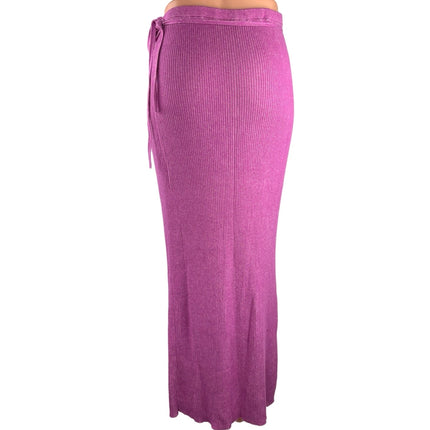 Free People Purple Pink High Waisted Ribbed Knit Straight Wrap Maxi Skirt Size L