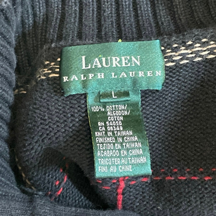 Lauren Ralph Lauren Men's Black Plaid 1/4 Zip Turtleneck Knit Sweater Top Size L
