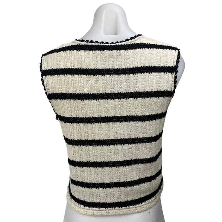 MNG Mango Women's Cream Black Striped Crochet Knit Sleeveless Crop Tank Top Sz S