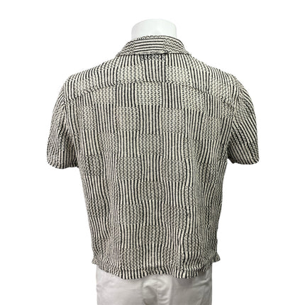 Hollister Boxy Fit Black White Check Open Knit Crochet Button Down Shirt Top S
