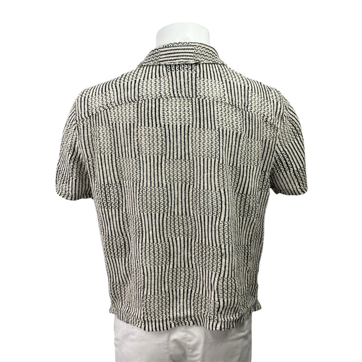 Hollister Boxy Fit Black White Check Open Knit Crochet Button Down Shirt Top S