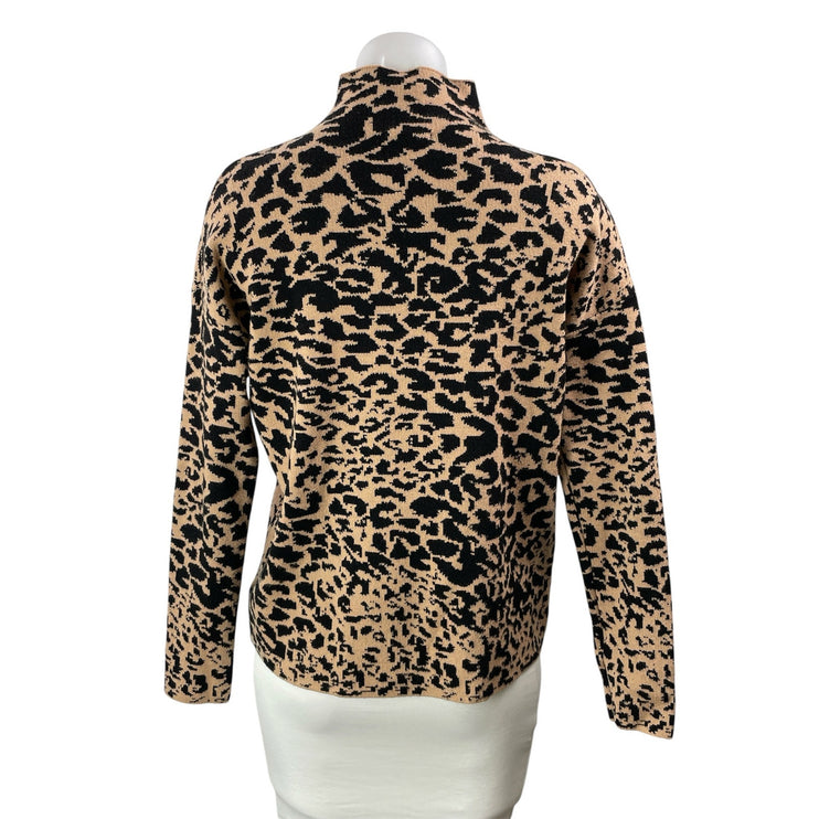 Tahari Women's Brown Black Long Sleeves Animal Print Pullover Sweater Top Size S