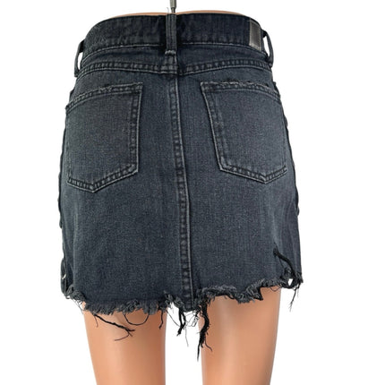 Denim TwentyFourSeven Lace Up Distressed Cut Off Mini Denim Jean Skirt Size 32